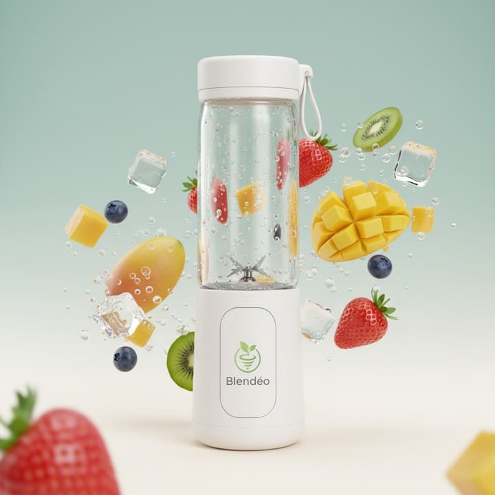 Gourde et blender entourés de fruits