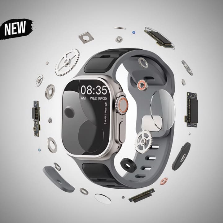 Montre connectée présentée avec ses composants