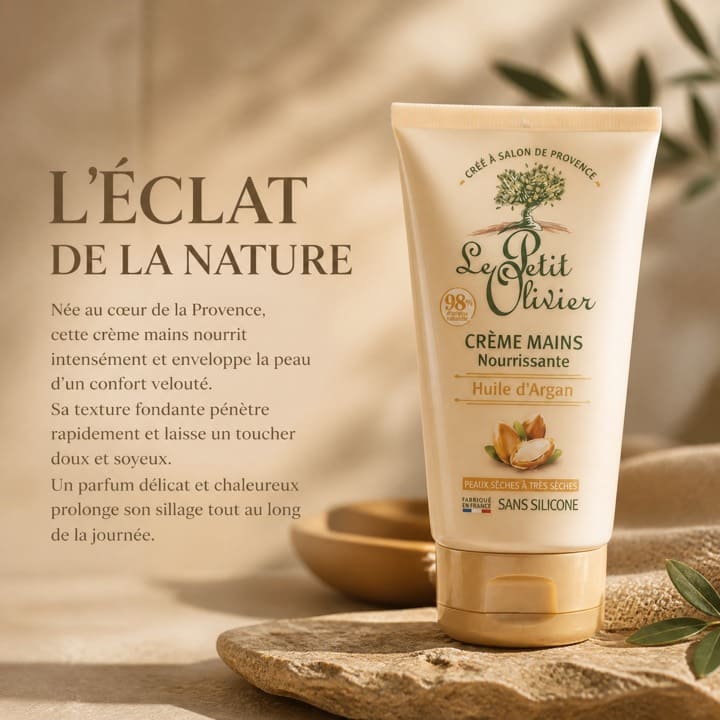 Créative publicitaire pour une crème mains nourrissante
