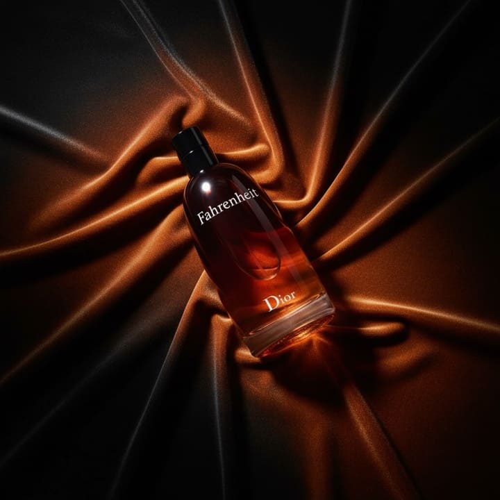 Flacon de parfum sur un satin ambré